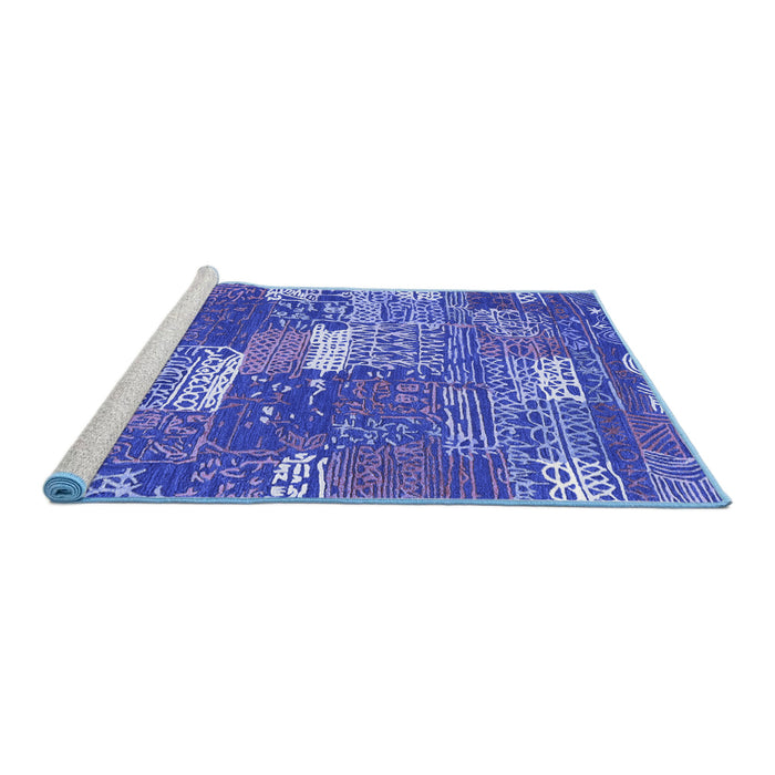 Sideview of Machine Washable Patchwork Blue Transitional Rug, wshcon2289blu