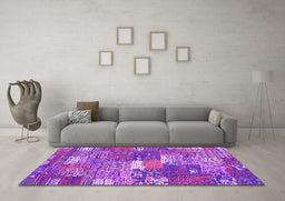 Machine Washable Patchwork Pink Transitional Rug in a Living Room, wshcon2289pnk