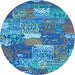 Round Patchwork Light Blue Transitional Rug, con2289lblu