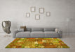 Machine Washable Patchwork Yellow Transitional Rug in a Living Room, wshcon2289yw