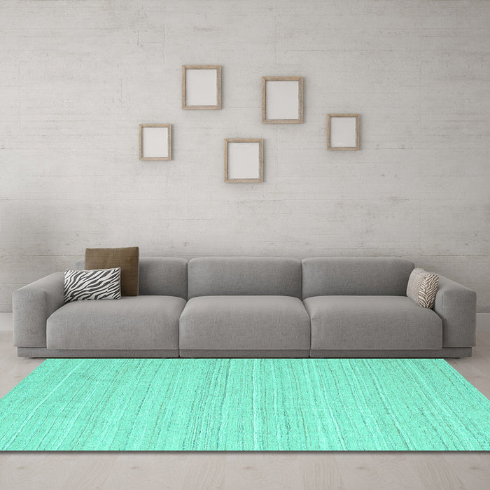 Machine Washable Abstract Turquoise Contemporary Area Rugs in a Living Room,, wshcon2291turq