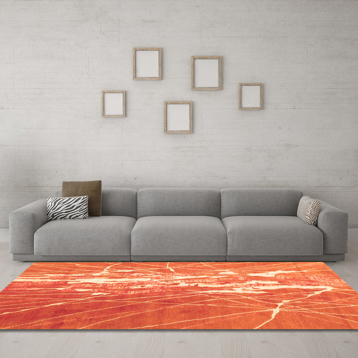 Machine Washable Abstract Orange Contemporary Area Rugs in a Living Room, wshcon2292org