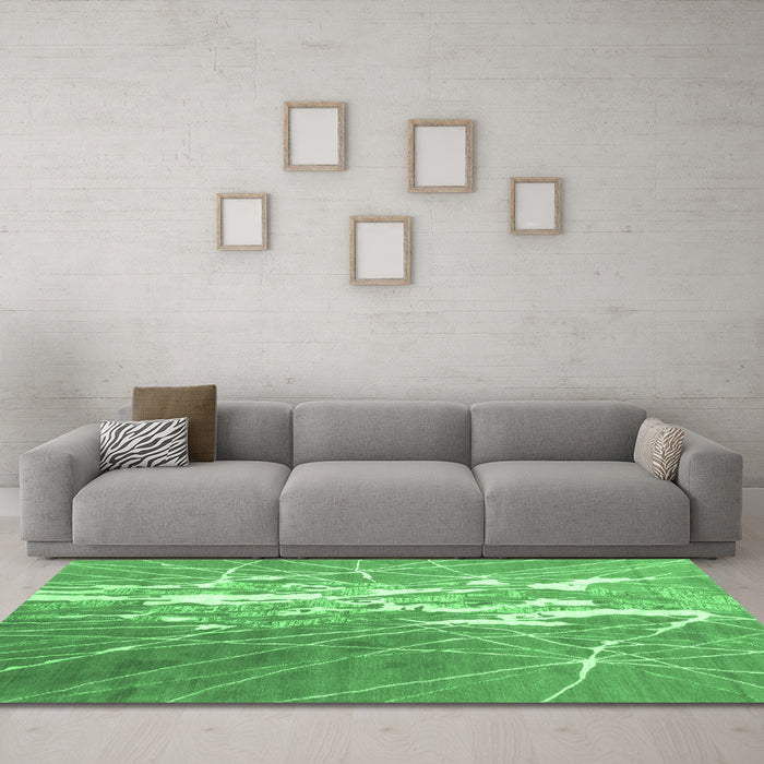 Machine Washable Abstract Emerald Green Contemporary Area Rugs in a Living Room,, wshcon2292emgrn
