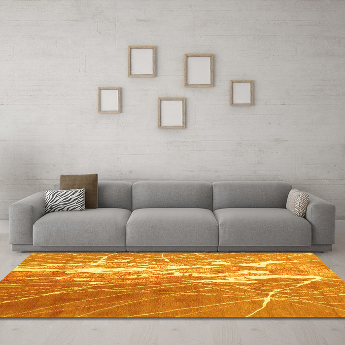 Machine Washable Abstract Yellow Contemporary Rug in a Living Room, wshcon2292yw