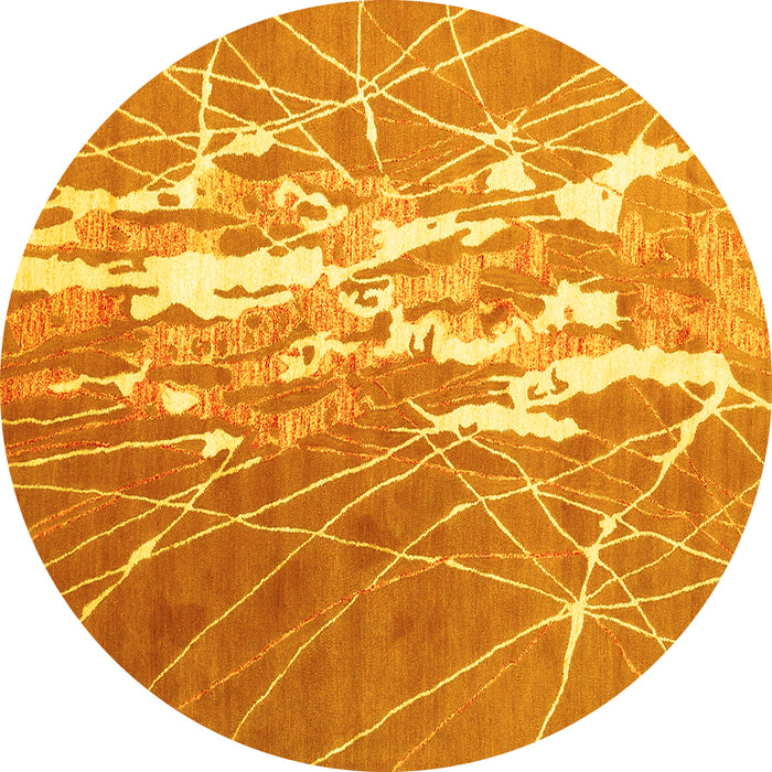 Round Machine Washable Abstract Yellow Contemporary Rug, wshcon2292yw