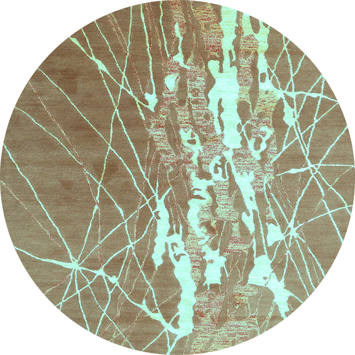 Round Machine Washable Abstract Light Blue Contemporary Rug, wshcon2292lblu