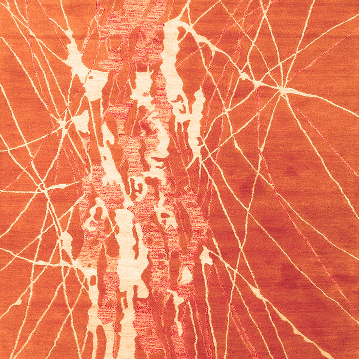 Round Machine Washable Abstract Orange Contemporary Area Rugs, wshcon2292org