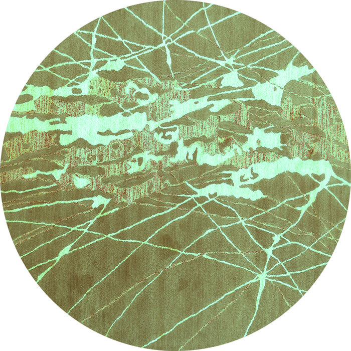 Round Abstract Turquoise Contemporary Rug, con2292turq