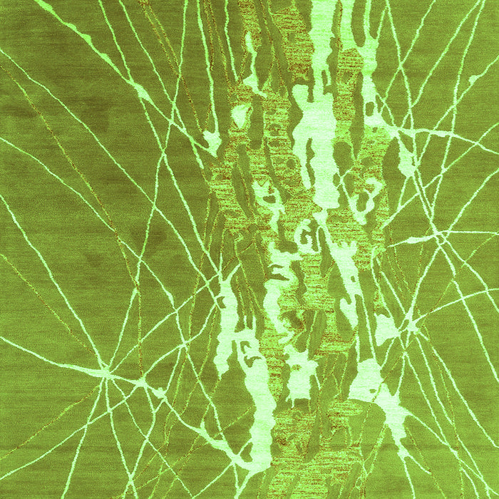 Round Machine Washable Abstract Green Contemporary Area Rugs, wshcon2292grn