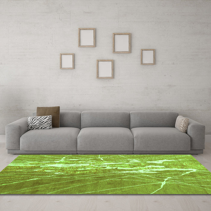 Machine Washable Abstract Green Contemporary Area Rugs in a Living Room,, wshcon2292grn