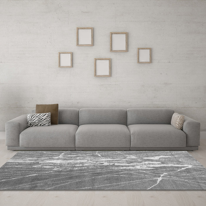 Machine Washable Abstract Gray Contemporary Rug in a Living Room,, wshcon2292gry