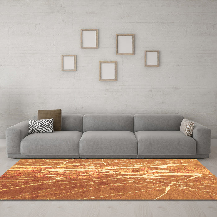 Machine Washable Abstract Brown Contemporary Rug in a Living Room,, wshcon2292brn