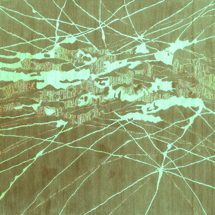 Square Machine Washable Abstract Turquoise Contemporary Area Rugs, wshcon2292turq