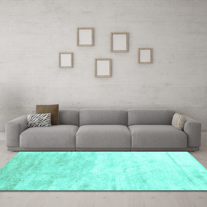 Machine Washable Abstract Turquoise Contemporary Area Rugs in a Living Room,, wshcon2293turq