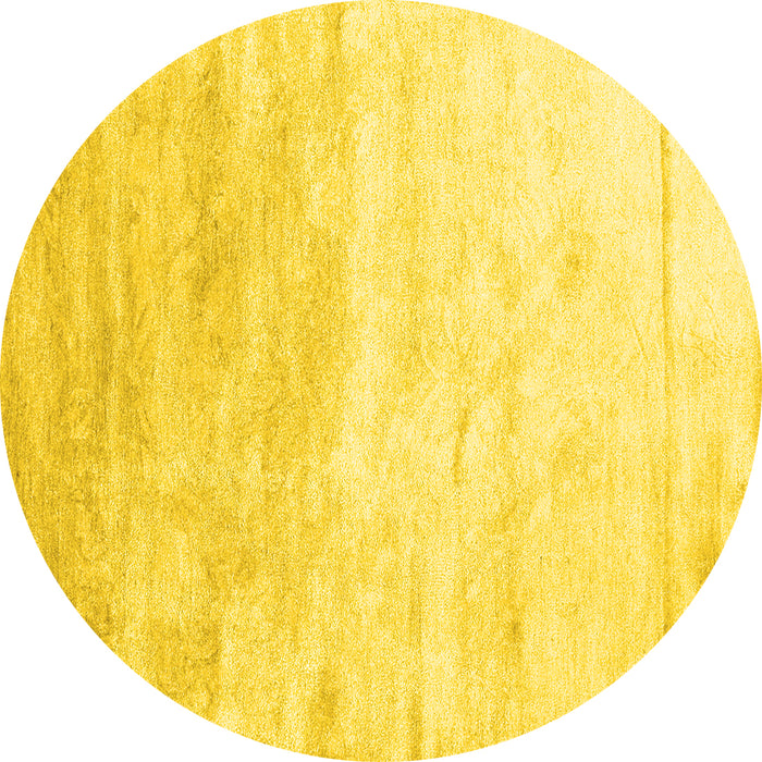 Round Machine Washable Abstract Yellow Contemporary Rug, wshcon2293yw