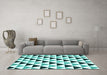 Machine Washable Abstract Turquoise Contemporary Area Rugs in a Living Room,, wshcon2294turq