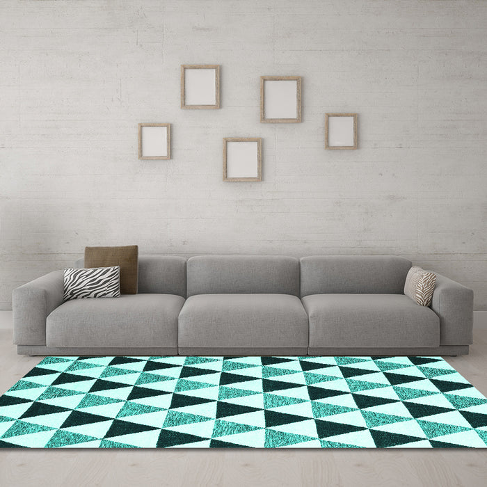 Machine Washable Abstract Turquoise Contemporary Area Rugs in a Living Room,, wshcon2294turq