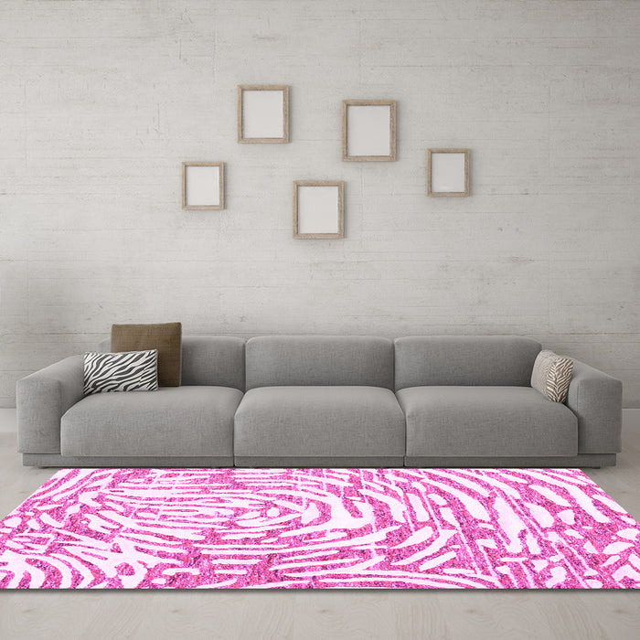 Machine Washable Abstract Pink Contemporary Rug in a Living Room, wshcon2295pnk