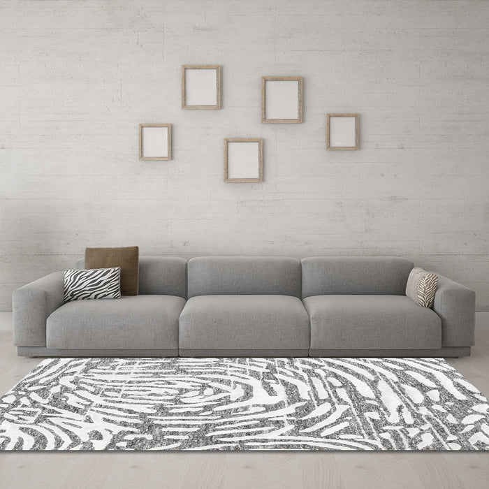 Machine Washable Abstract Gray Contemporary Rug in a Living Room,, wshcon2295gry