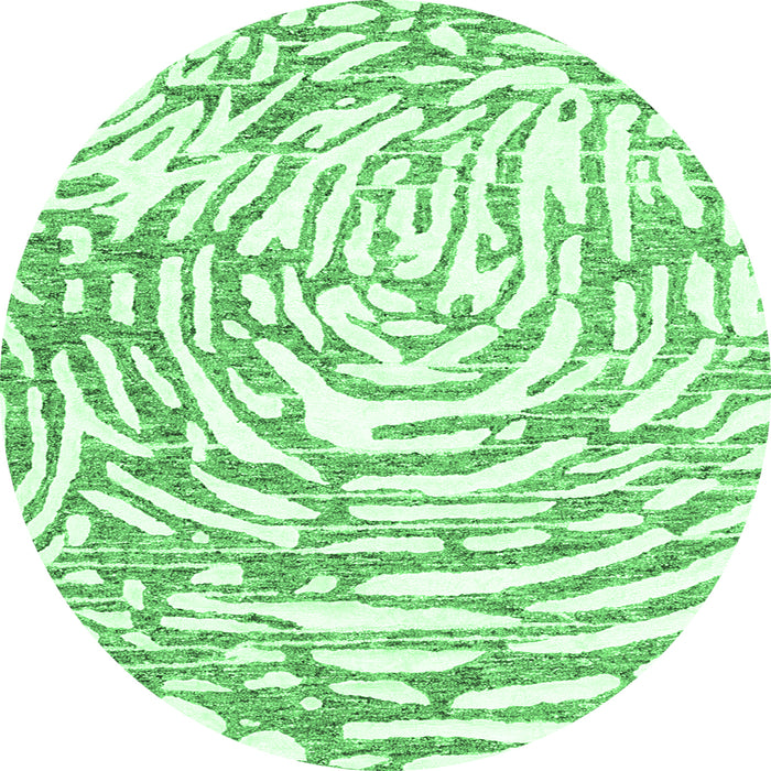 Round Machine Washable Abstract Emerald Green Contemporary Area Rugs, wshcon2295emgrn
