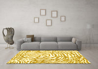 Machine Washable Abstract Yellow Contemporary Rug, wshcon2295yw