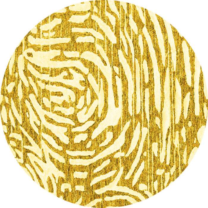 Round Abstract Yellow Contemporary Rug, con2295yw