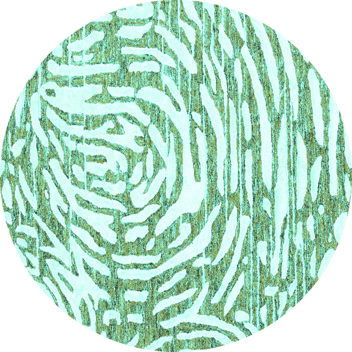 Round Machine Washable Abstract Turquoise Contemporary Area Rugs, wshcon2295turq