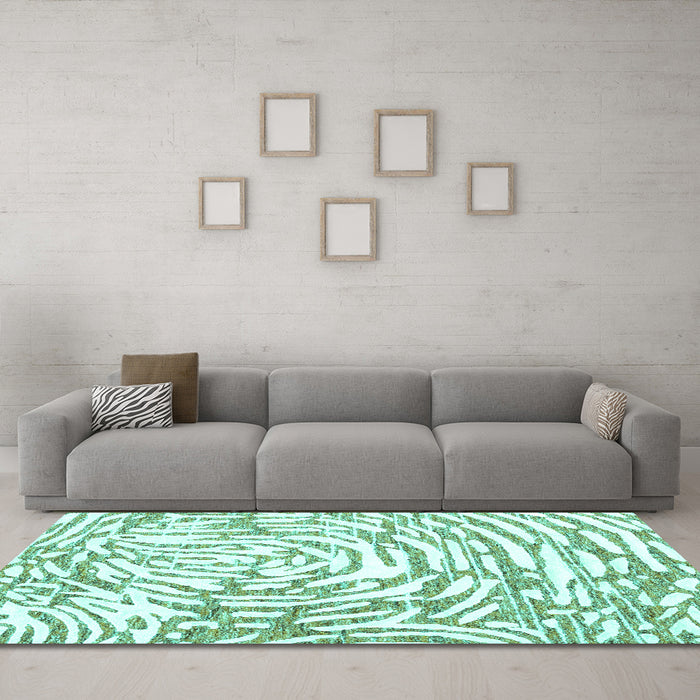 Machine Washable Abstract Turquoise Contemporary Area Rugs in a Living Room,, wshcon2295turq
