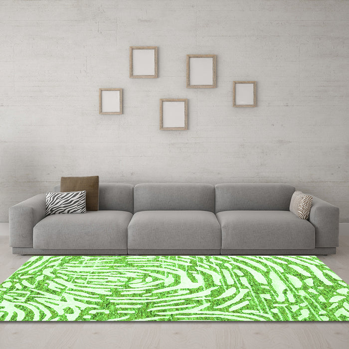 Machine Washable Abstract Green Contemporary Area Rugs in a Living Room,, wshcon2295grn