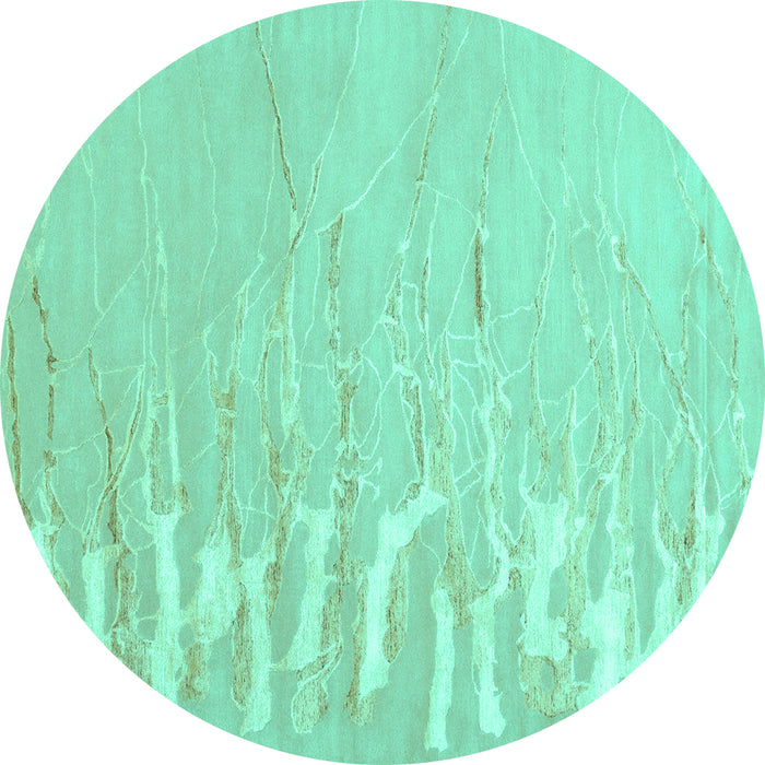 Round Machine Washable Abstract Turquoise Contemporary Area Rugs, wshcon2296turq