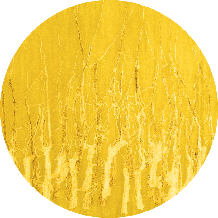 Round Machine Washable Abstract Yellow Contemporary Rug, wshcon2296yw