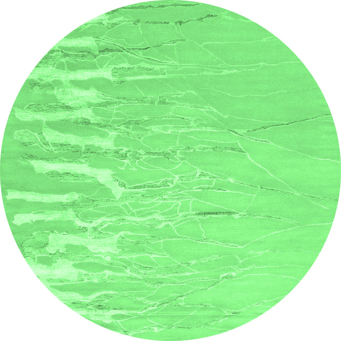 Round Machine Washable Abstract Emerald Green Contemporary Area Rugs, wshcon2296emgrn