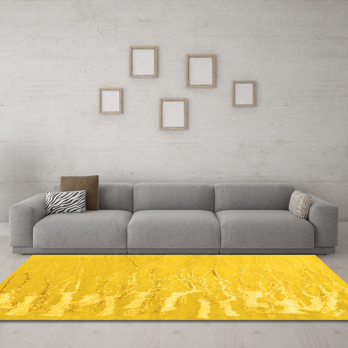 Machine Washable Abstract Yellow Contemporary Rug in a Living Room, wshcon2296yw