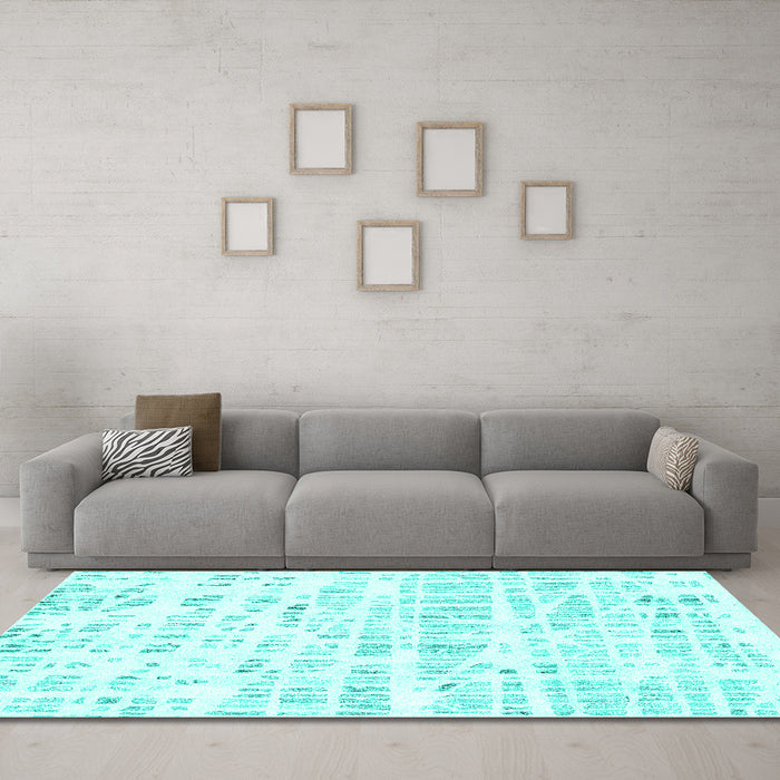 Machine Washable Solid Turquoise Modern Area Rugs in a Living Room,, wshcon2297turq