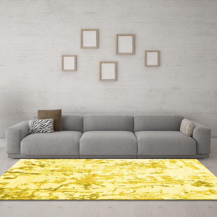 Machine Washable Solid Yellow Modern Rug in a Living Room, wshcon2299yw