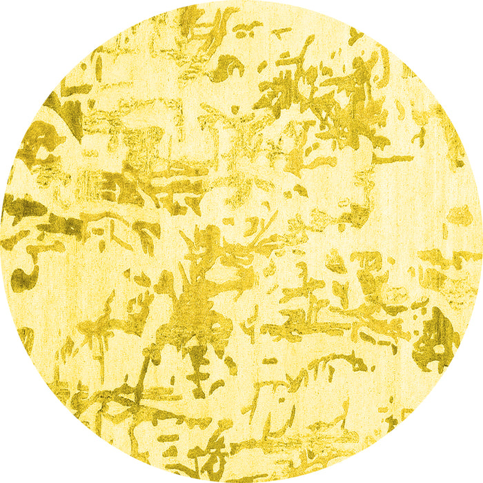 Round Machine Washable Solid Yellow Modern Rug, wshcon2299yw