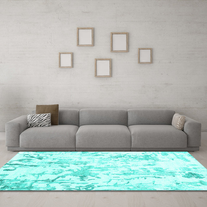 Machine Washable Solid Turquoise Modern Area Rugs in a Living Room,, wshcon2299turq