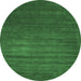 Round Machine Washable Abstract Emerald Green Contemporary Area Rugs, wshcon22emgrn