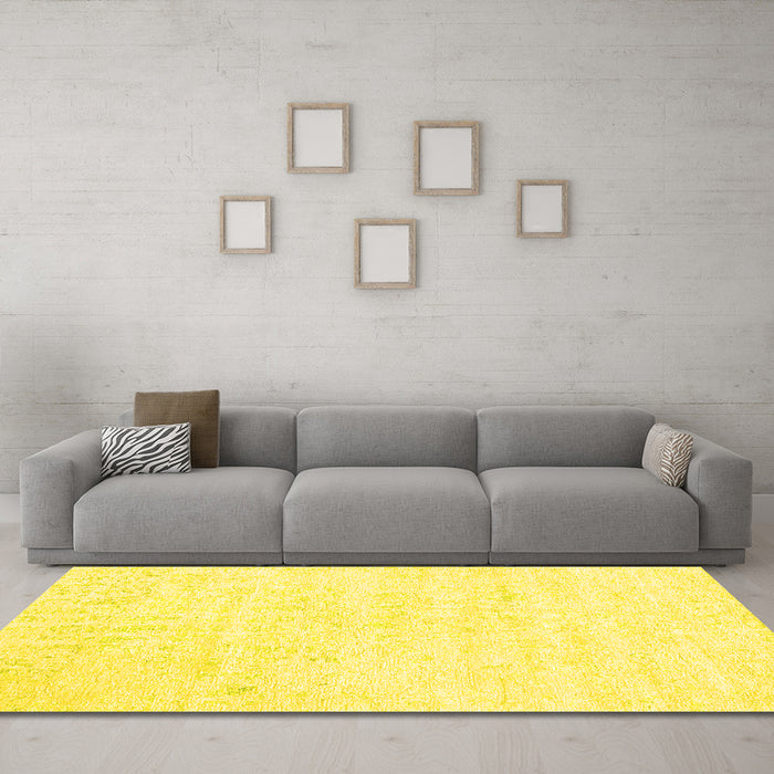 Machine Washable Abstract Yellow Contemporary Rug in a Living Room, wshcon2300yw