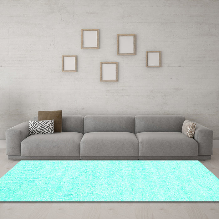 Machine Washable Abstract Turquoise Contemporary Area Rugs in a Living Room,, wshcon2300turq
