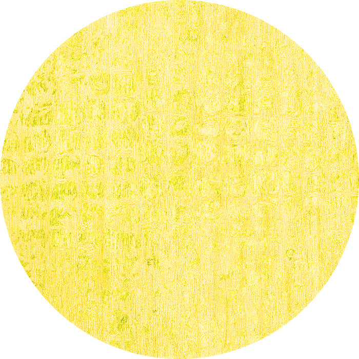 Round Machine Washable Abstract Yellow Contemporary Rug, wshcon2300yw