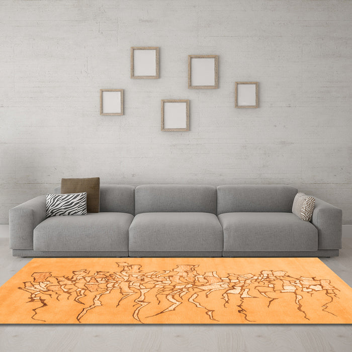 Machine Washable Abstract Orange Contemporary Area Rugs in a Living Room, wshcon2301org