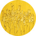 Round Abstract Yellow Contemporary Rug, con2301yw