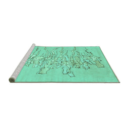 Sideview of Machine Washable Abstract Turquoise Contemporary Area Rugs, wshcon2301turq