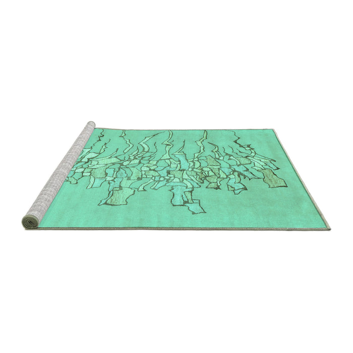 Sideview of Machine Washable Abstract Turquoise Contemporary Area Rugs, wshcon2301turq