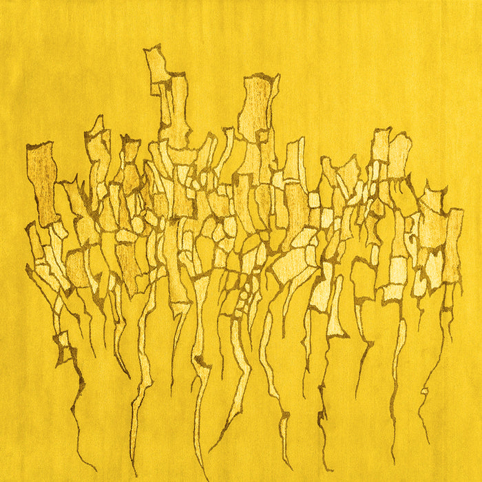 Square Machine Washable Abstract Yellow Contemporary Rug, wshcon2301yw