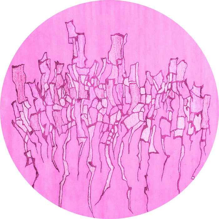 Round Machine Washable Abstract Pink Contemporary Rug, wshcon2301pnk