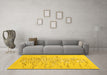 Machine Washable Abstract Yellow Contemporary Rug in a Living Room, wshcon2301yw