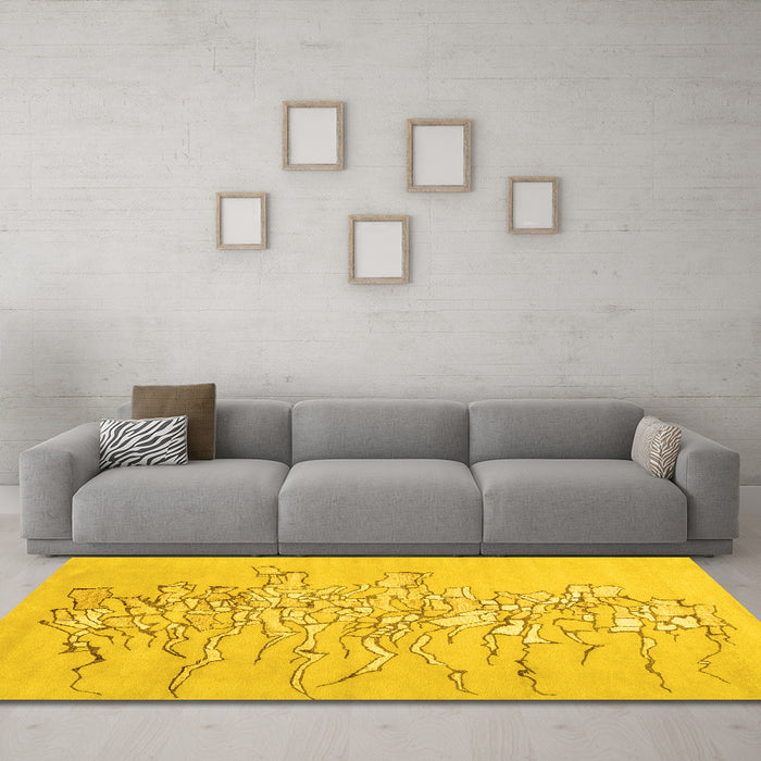 Machine Washable Abstract Yellow Contemporary Rug in a Living Room, wshcon2301yw
