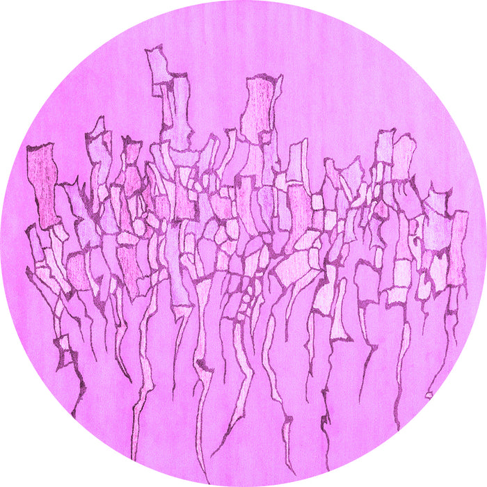 Round Machine Washable Abstract Purple Contemporary Area Rugs, wshcon2301pur